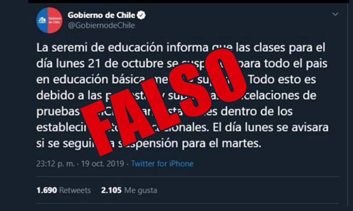 Este Tuit del Gobierno de Chile es falso