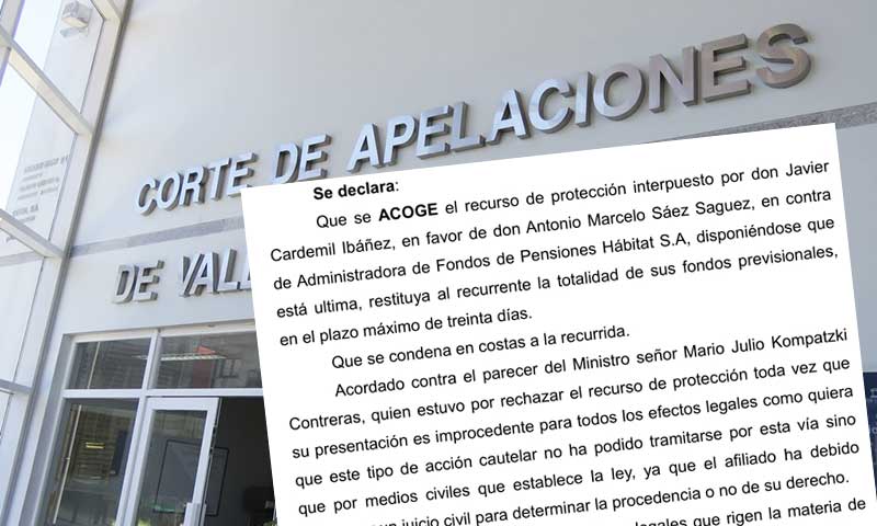Corte de Valdivia ordena a AFP Hábitat entregar fondos acumulados por cotizante que recibe pensión de la Armada