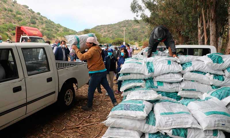 Gobernador regional y director del Indap entregan forraje a agricultores afectados por sequía