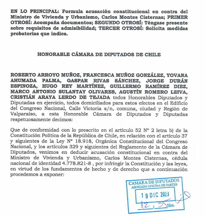 Avanza entrega de argumentos en comisión que estudia acusación contra ministro Carlos Montes