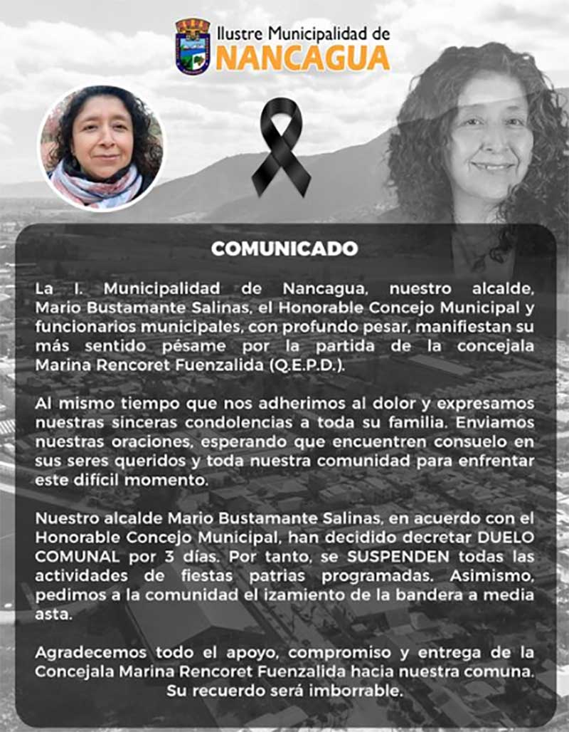 Fallece concejala de Nancagua y candidata a alcaldesa, Marina Rencoret Fuenzalida