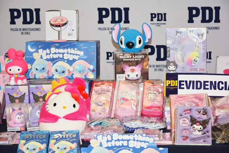 Incautan más de 19 mil productos falsificados de Hello Kitty y Stitch en Rancagua