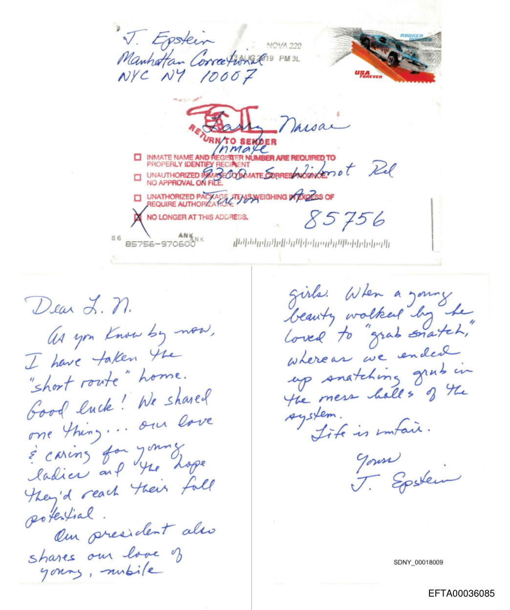 carta de epstein a Larry Nassar