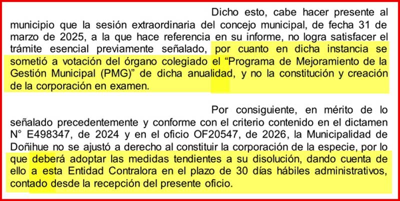 Contraloría ordena disolver Corporación Municipal de Doñihue por no ajustarse a la ley